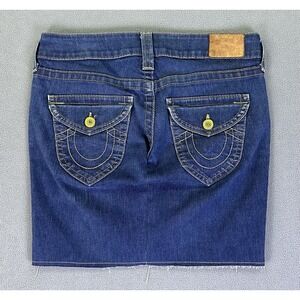 True Religion Skirt Womens 29 Blue Denim Flap Pocket Y2K Cowgirl Flap Pocket
